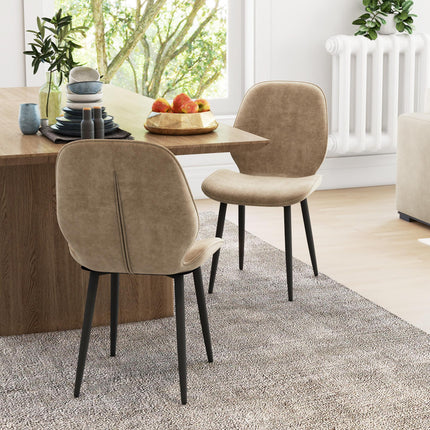 Set of 2 Velvet Dining Chairs with Metal Legs for Dining Room - Light Brown