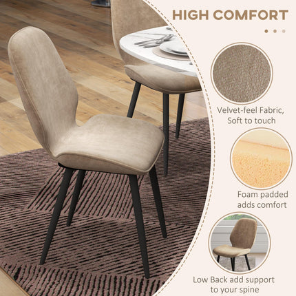 Set of 2 Velvet Dining Chairs with Metal Legs for Dining Room - Light Brown