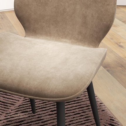 Set of 2 Velvet Dining Chairs with Metal Legs for Dining Room - Light Brown