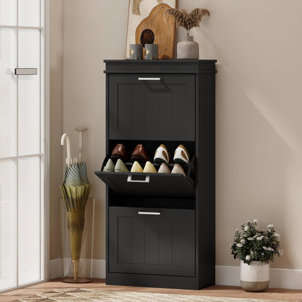 Three-Drawer Minimalistic Shoe Cabinet - Black