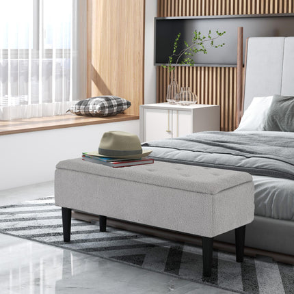 15" Modern Storage Ottoman with Wooden Legs 57L Capacity 120KG Weight Limit - Grey