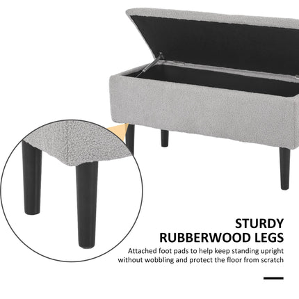 15" Modern Storage Ottoman with Wooden Legs 57L Capacity 120KG Weight Limit - Grey