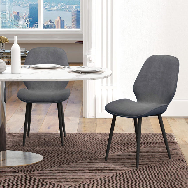 Set of 2 Velvet Dining Chairs with Metal Legs for Dining Room - Grey