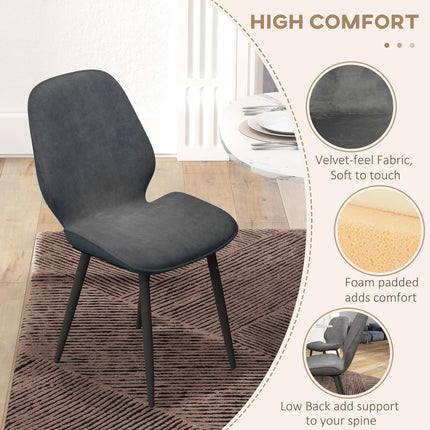 Set of 2 Velvet Dining Chairs with Metal Legs for Dining Room - Grey