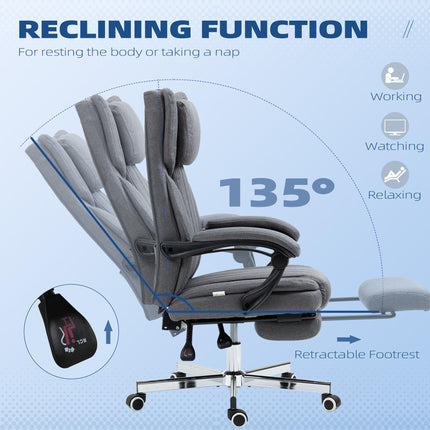 High Back Executive Computer Desk Chair with Adjustable Headrest, Reclining Back & Footrest - Dark Grey