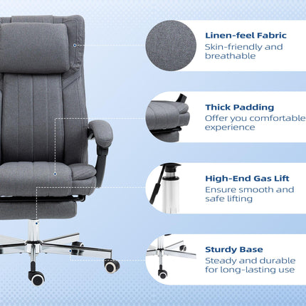 High Back Executive Computer Desk Chair with Adjustable Headrest, Reclining Back & Footrest - Dark Grey