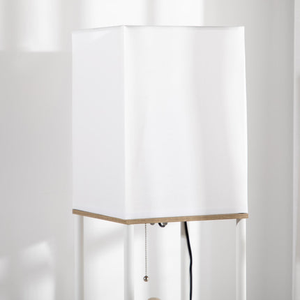 Modern Floor Lamp with 3-Layer Shelves and Fabric Lampshade, Pull Chain Switch - White Brown