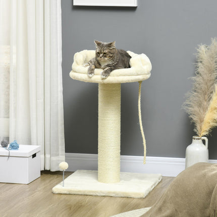 Cream Cat Tree with Sisal Wrapped Scratching Post - Cream