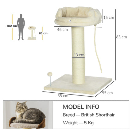 Cream Cat Tree with Sisal Wrapped Scratching Post - Cream
