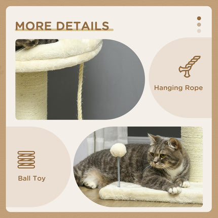 Cream Cat Tree with Sisal Wrapped Scratching Post - Cream