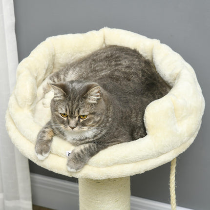 Cream Cat Tree with Sisal Wrapped Scratching Post - Cream