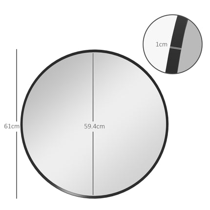 Modern Round Wall Mirror for Home Decor 61cm - Black