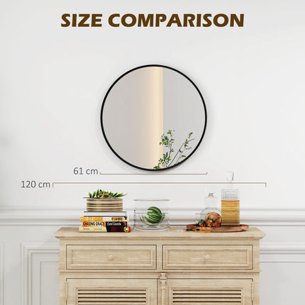 Modern Round Wall Mirror for Home Decor 61cm - Black