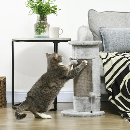58cm Corner Cat Scratching Post with Sisal Rope and Play Balls, Plush Covered, Stable Base - Grey