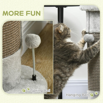 58cm Corner Cat Scratching Post with Sisal Rope and Play Balls, Plush Covered, Stable Base - Grey