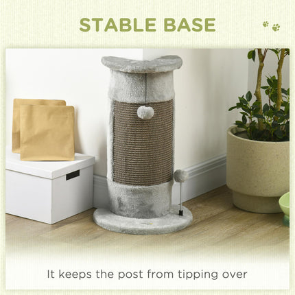 58cm Corner Cat Scratching Post with Sisal Rope and Play Balls, Plush Covered, Stable Base - Grey