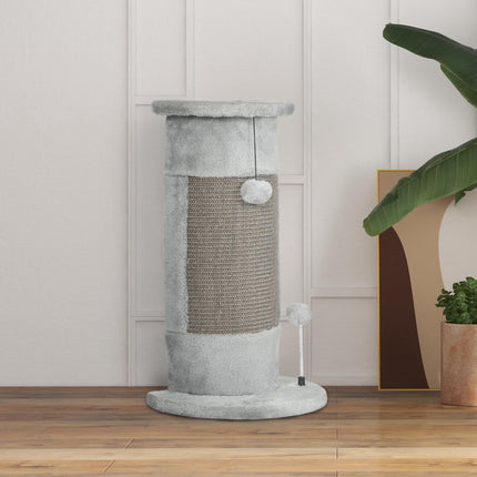 58cm Corner Cat Scratching Post with Sisal Rope and Play Balls, Plush Covered, Stable Base - Grey