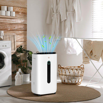 6500mL Portable Dehumidifier with Air Purifier and 24H Timer for 20-40m² - White