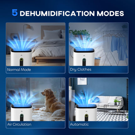 6500mL Portable Dehumidifier with Air Purifier and 24H Timer for 20-40m² - White