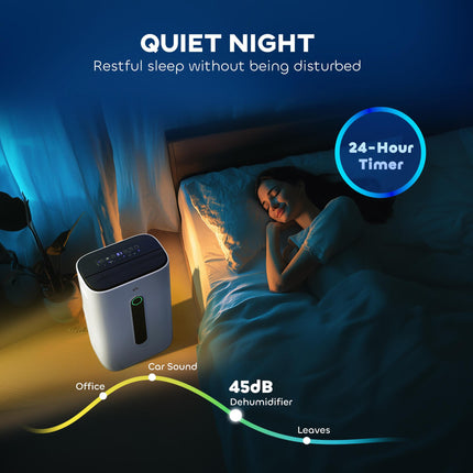 6500mL Portable Dehumidifier with Air Purifier and 24H Timer for 20-40m² - White