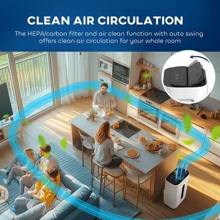6500mL Portable Dehumidifier with Air Purifier and 24H Timer for 20-40m² - White