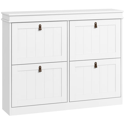 Slim Shoe Cabinet, Shoe Cabinet with 4 Drop-Down Drawers, 105W x 24D x 82.5H cm, White