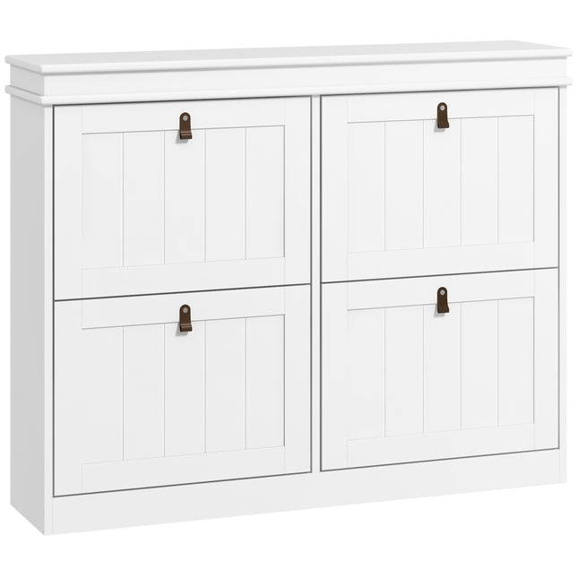 Slim Shoe Cabinet, Shoe Cabinet with 4 Drop-Down Drawers, 105W x 24D x 82.5H cm, White