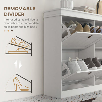 Slim Shoe Cabinet, Shoe Cabinet with 4 Drop-Down Drawers, 105W x 24D x 82.5H cm, White