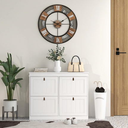 Slim Shoe Cabinet, Shoe Cabinet with 4 Drop-Down Drawers, 105W x 24D x 82.5H cm, White