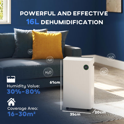 5500mL Portable Dehumidifier with Air Purifier and Timer - White