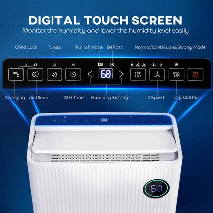 5500mL Portable Dehumidifier with Air Purifier and Timer - White