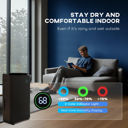 5500mL Portable Dehumidifier with Air Purifier and Timer - Black
