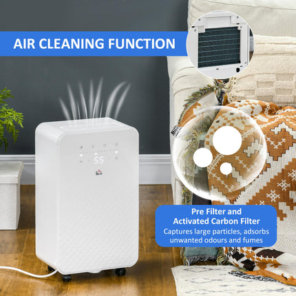 2000mL Portable Dehumidifier with Air Purifier and Timer for 12-25m² - White