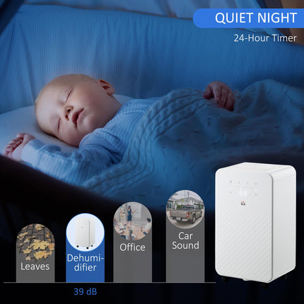 2000mL Portable Dehumidifier with Air Purifier and Timer for 12-25m² - White