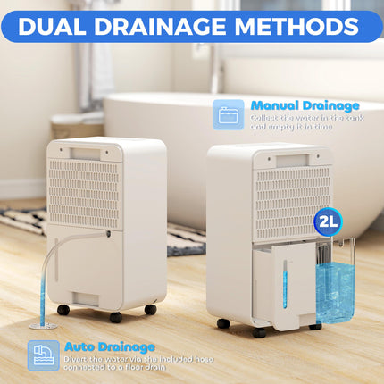 2000mL Portable Dehumidifier with Air Purifier and Timer for 12-25m² - White