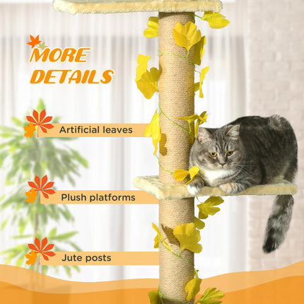 Adjustable 202-242cm Floor to Ceiling Cat Tree with Sisal Scratching Posts, 3-Tier Cat Tower - Beige and Yellow
