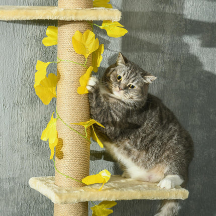 Adjustable 202-242cm Floor to Ceiling Cat Tree with Sisal Scratching Posts, 3-Tier Cat Tower - Beige and Yellow