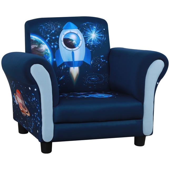 Child Armchair Kids Mini Sofa with Solid Wood Frame and Armrest - Blue