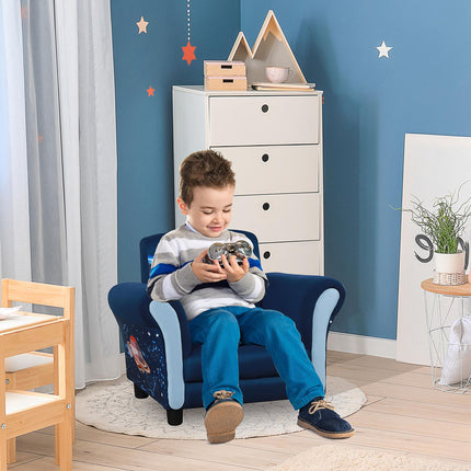 Child Armchair Kids Mini Sofa with Solid Wood Frame and Armrest - Blue