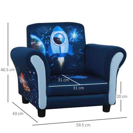 Child Armchair Kids Mini Sofa with Solid Wood Frame and Armrest - Blue
