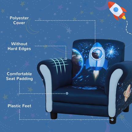 Child Armchair Kids Mini Sofa with Solid Wood Frame and Armrest - Blue