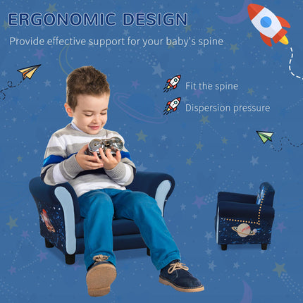 Child Armchair Kids Mini Sofa with Solid Wood Frame and Armrest - Blue