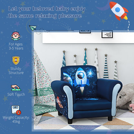 Child Armchair Kids Mini Sofa with Solid Wood Frame and Armrest - Blue