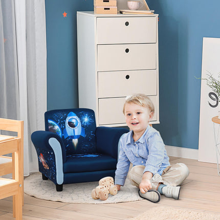 Child Armchair Kids Mini Sofa with Solid Wood Frame and Armrest - Blue