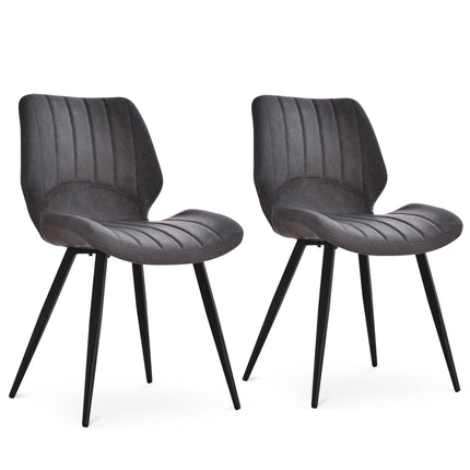 Set of 2 PU Leather Dining Chairs with Padded Seats and Steel Frame - Grey