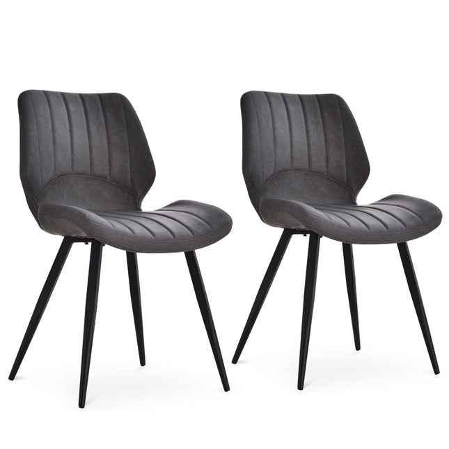 Set of 2 PU Leather Dining Chairs with Padded Seats and Steel Frame - Grey