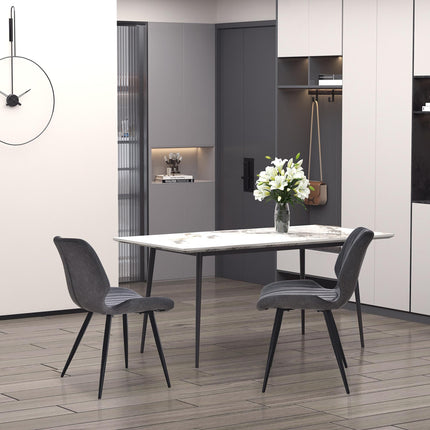 Set of 2 PU Leather Dining Chairs with Padded Seats and Steel Frame - Grey