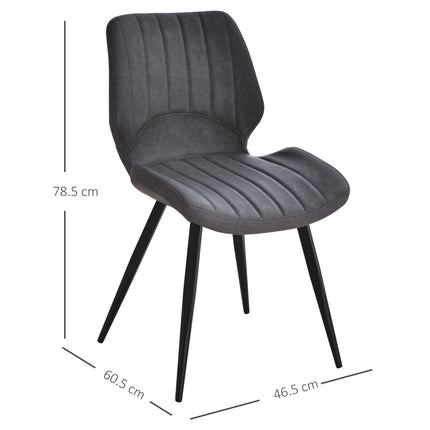 Set of 2 PU Leather Dining Chairs with Padded Seats and Steel Frame - Grey