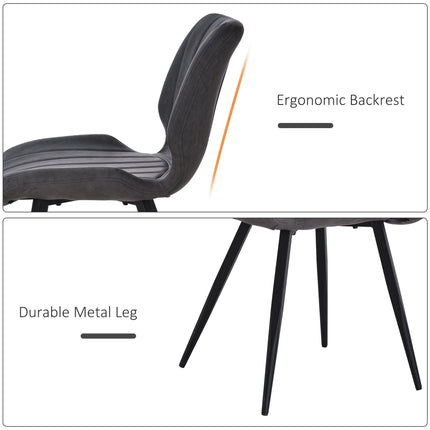 Set of 2 PU Leather Dining Chairs with Padded Seats and Steel Frame - Grey