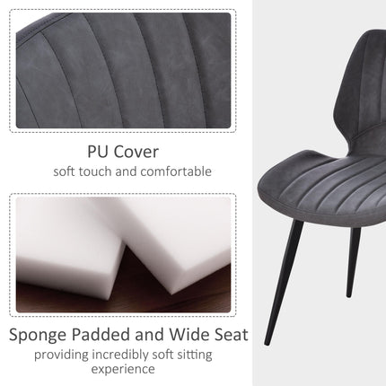 Set of 2 PU Leather Dining Chairs with Padded Seats and Steel Frame - Grey